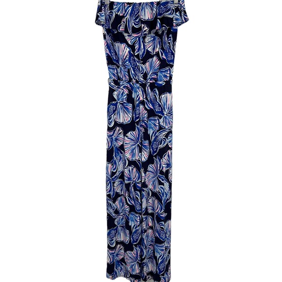 Lilly Pulitzer Pants - Lilly Pulitzer Alathea Jumpsuit Bright Navy in Reel Life Off Shoulder Size XS